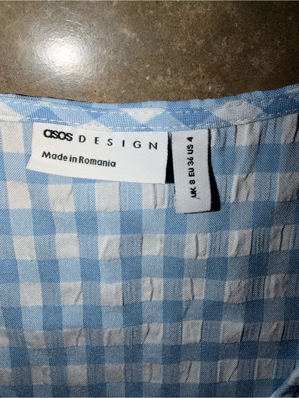 ASOS Blue Gingham Puff Sleeve Peplum Blouse Size 4 Oversized Cottagecore NWOT - Picture 5 of 11